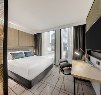 Vibe Hotel Sydney Darling Harbour Guest Room Bedroom 02 2019